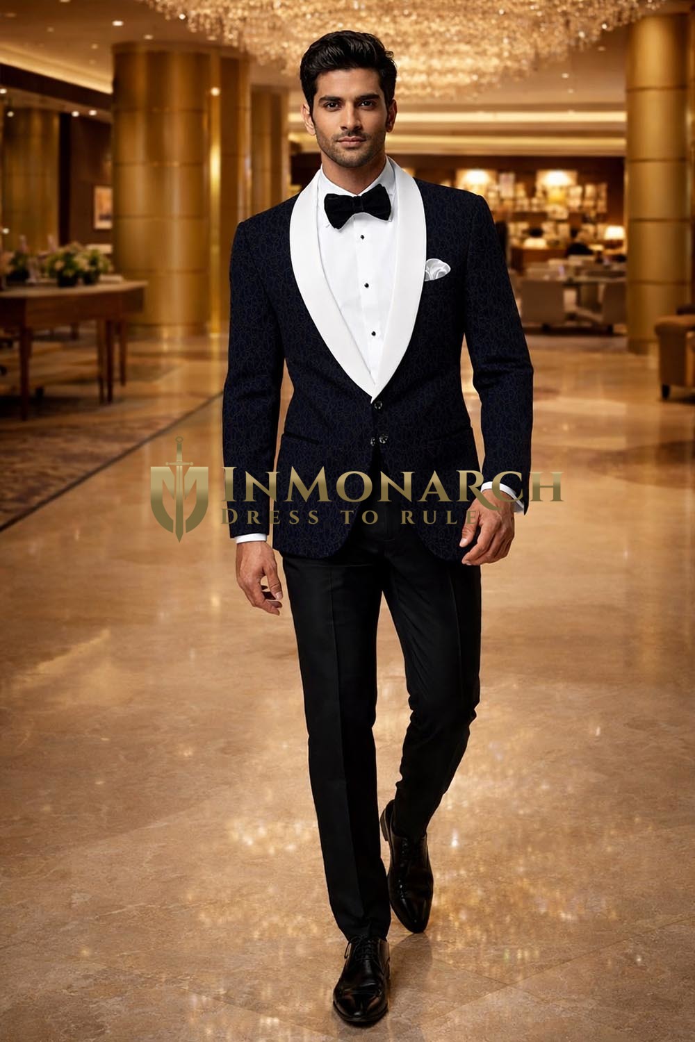 Mens Navy Blue Velvet 2 Piece Shawl Collar Tuxedo Suit Evening Wear