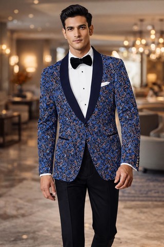 Veste bleu acier à motif cachemire
