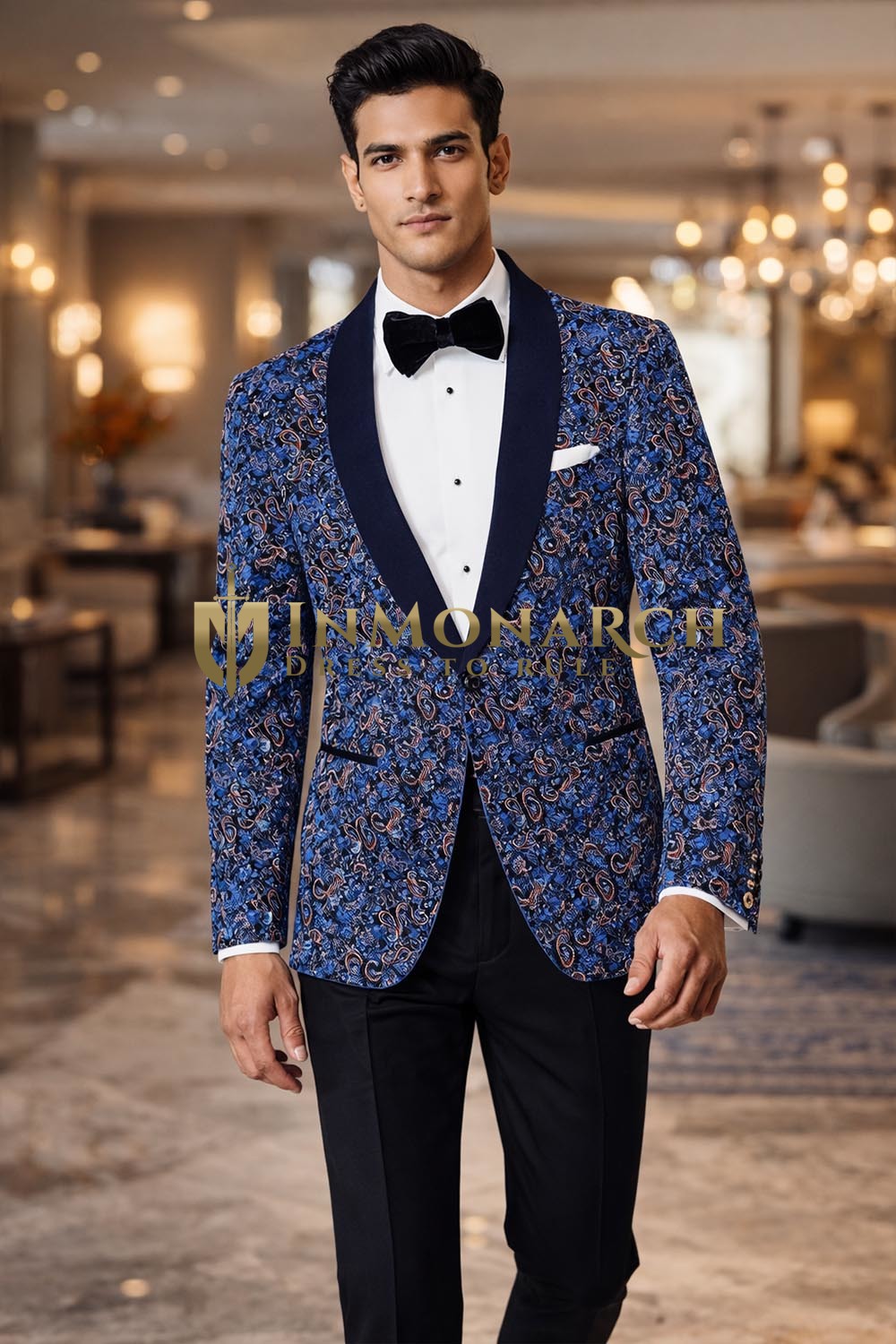 Americana azul acero con diseño paisley