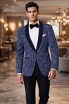 Americana azul acero con diseño paisley