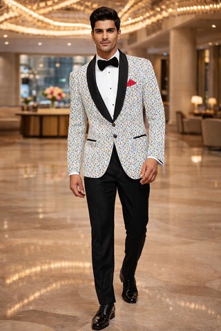 Blazer slim crème imprimé multicolore