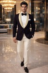 Mens Wine Velvet Shawl Lapel Tuxedo 2 Piece Suit Slim Fit Evening Wear