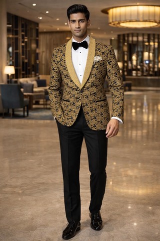 Blazer slim beige feuilles imprimées