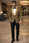 Slim Fit Blazer beige Blattmuster