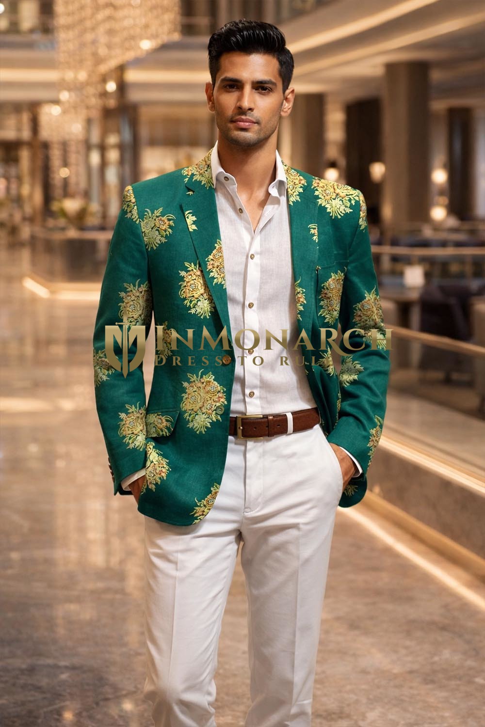 Blazer slim fit hombre verde bordado dos botones