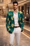 Blazer slim fit hombre verde bordado dos botones