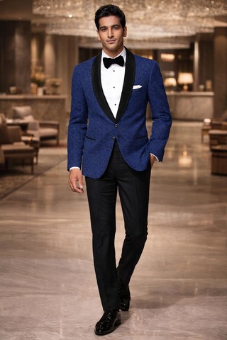 Blazer azul acero estampado boda satén