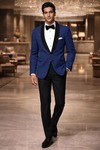 Blazer azul acero estampado boda satén