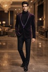 Mens Mulberry Velvet Shawl Collar Slim Fit Blazer Evening Party Jacket