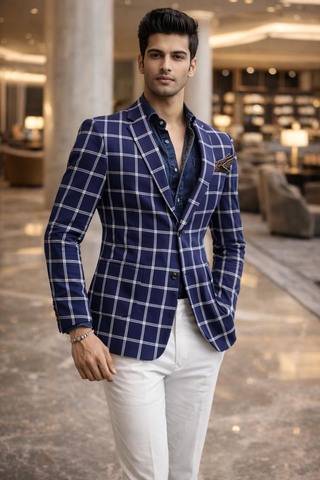 Veste sport à carreaux bleu marine