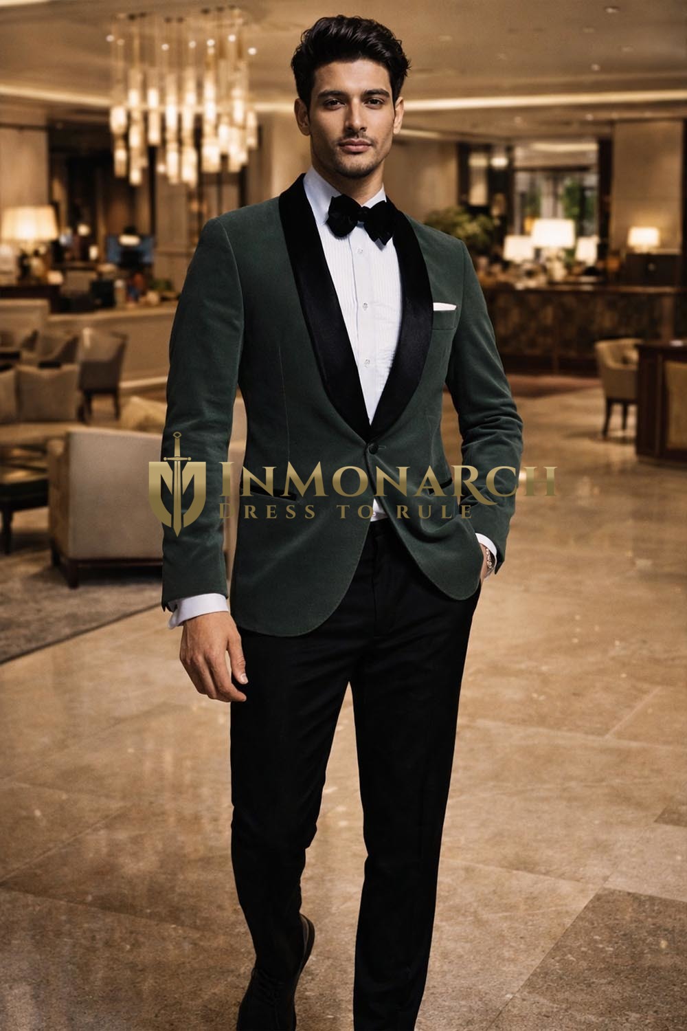 Mens Emerald Green Velvet Tuxedo Blazer Black Shawl Lapel Slim Fit