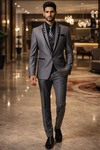 Mens Gray 6 Piece Suit for Groom Wedding Formal Vest Outfit Style Fit