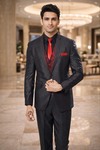 Mens Black Tuxedo Suit Peak Lapel Groom Wedding 6pc Formal Designer Wear