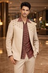 Mens Ivory Indo Western Outfit Groom Wedding 3pc Designer Embroidered Wear
