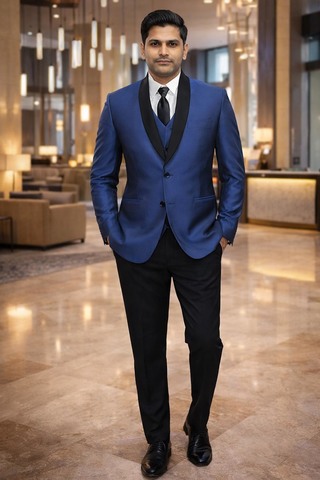 Mens Navy Blue Tuxedo Suit Shawl Lapel Groom Wedding 5pc Formal Attire