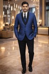 Mens Navy Blue Tuxedo Suit Shawl Lapel Groom Wedding 5pc Formal Attire