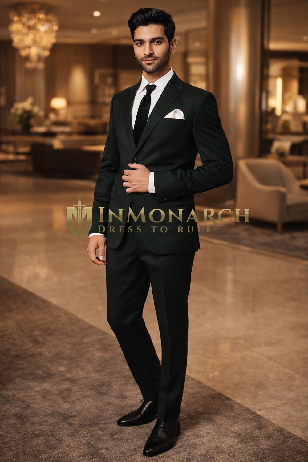 Mens Dark Green 2 Piece Suit for Groom Wedding Formal Notch Lapel Wear
