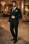 Mens Dark Green 2 Piece Suit for Groom Wedding Formal Notch Lapel Wear