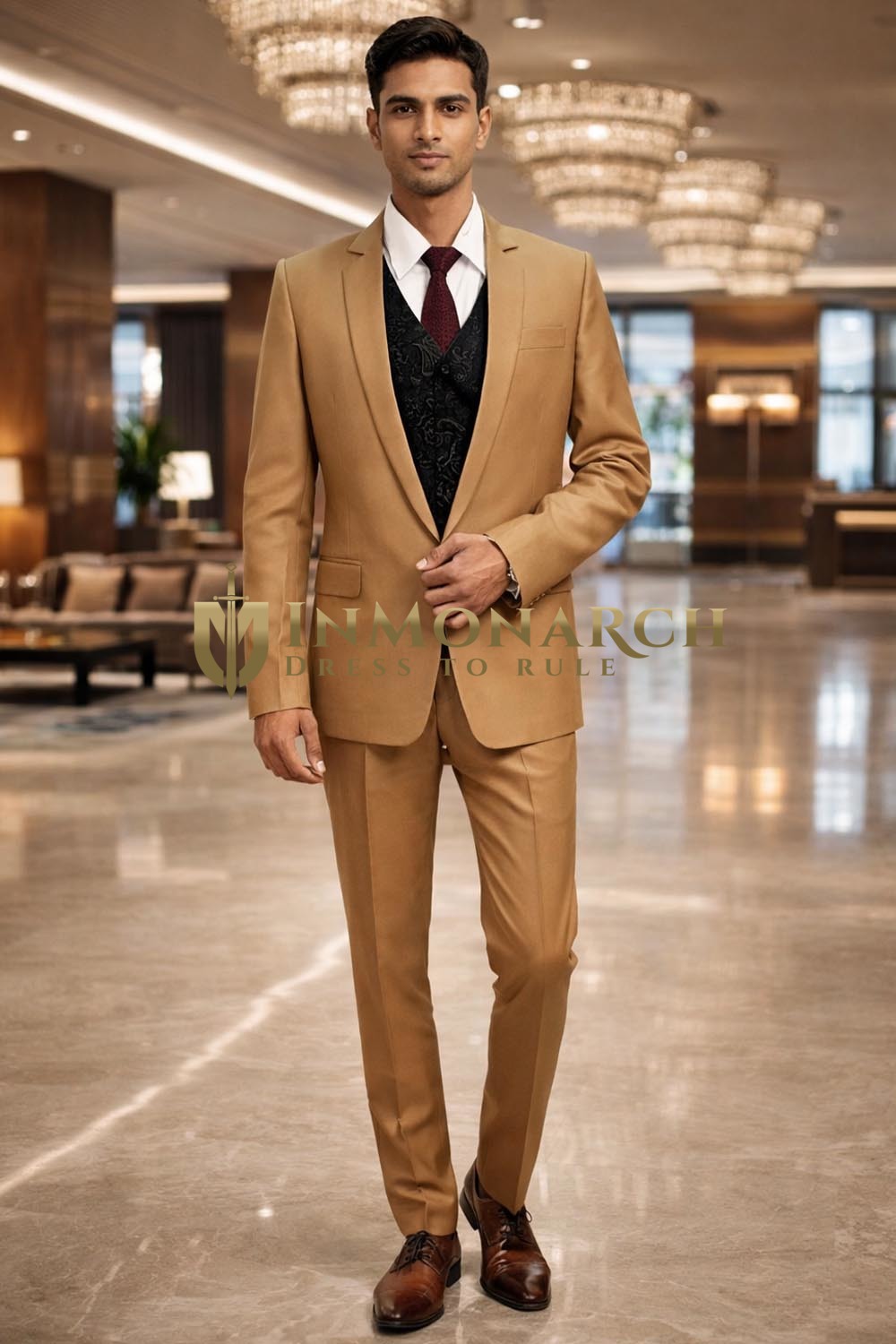 Mens Bisque 2 Piece Suit for Groom Wedding Formal Notch Lapel Attire