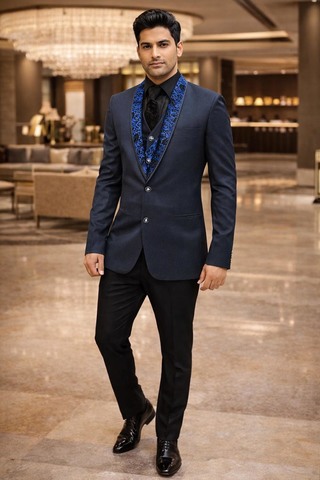 Traje fiesta estampado azul marino