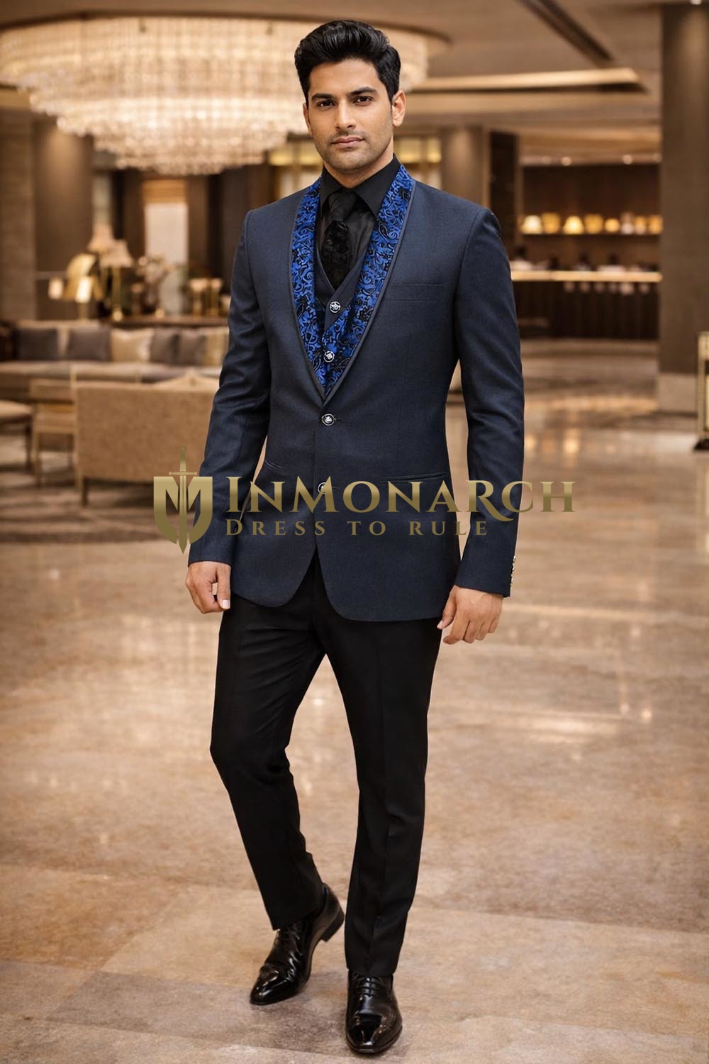 Traje fiesta estampado azul marino
