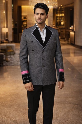 Mens Grey Groom Wedding Suit 2pc Designer Party Wear with Black Trouser