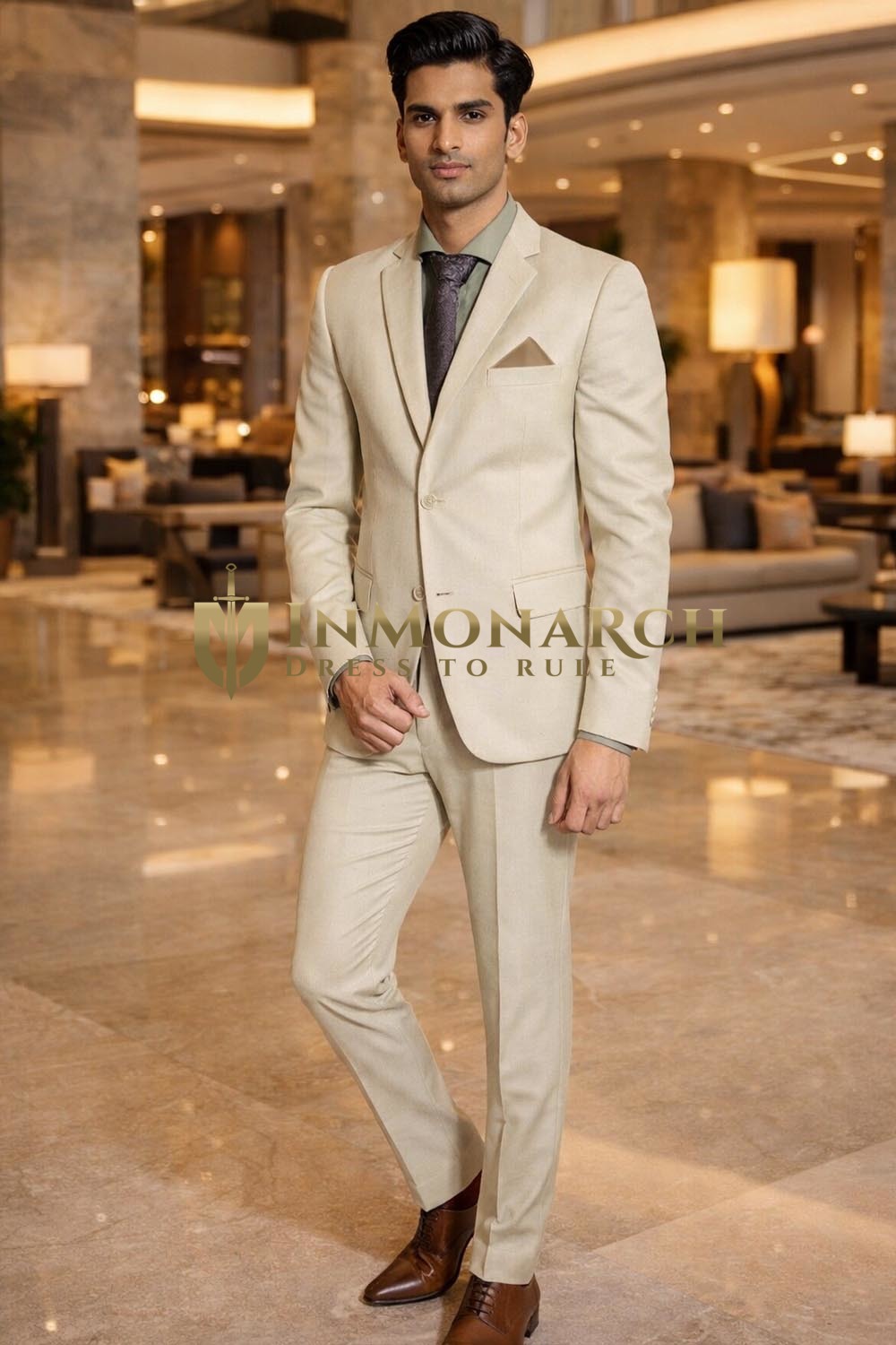 Costume beige 5 pièces homme soirée