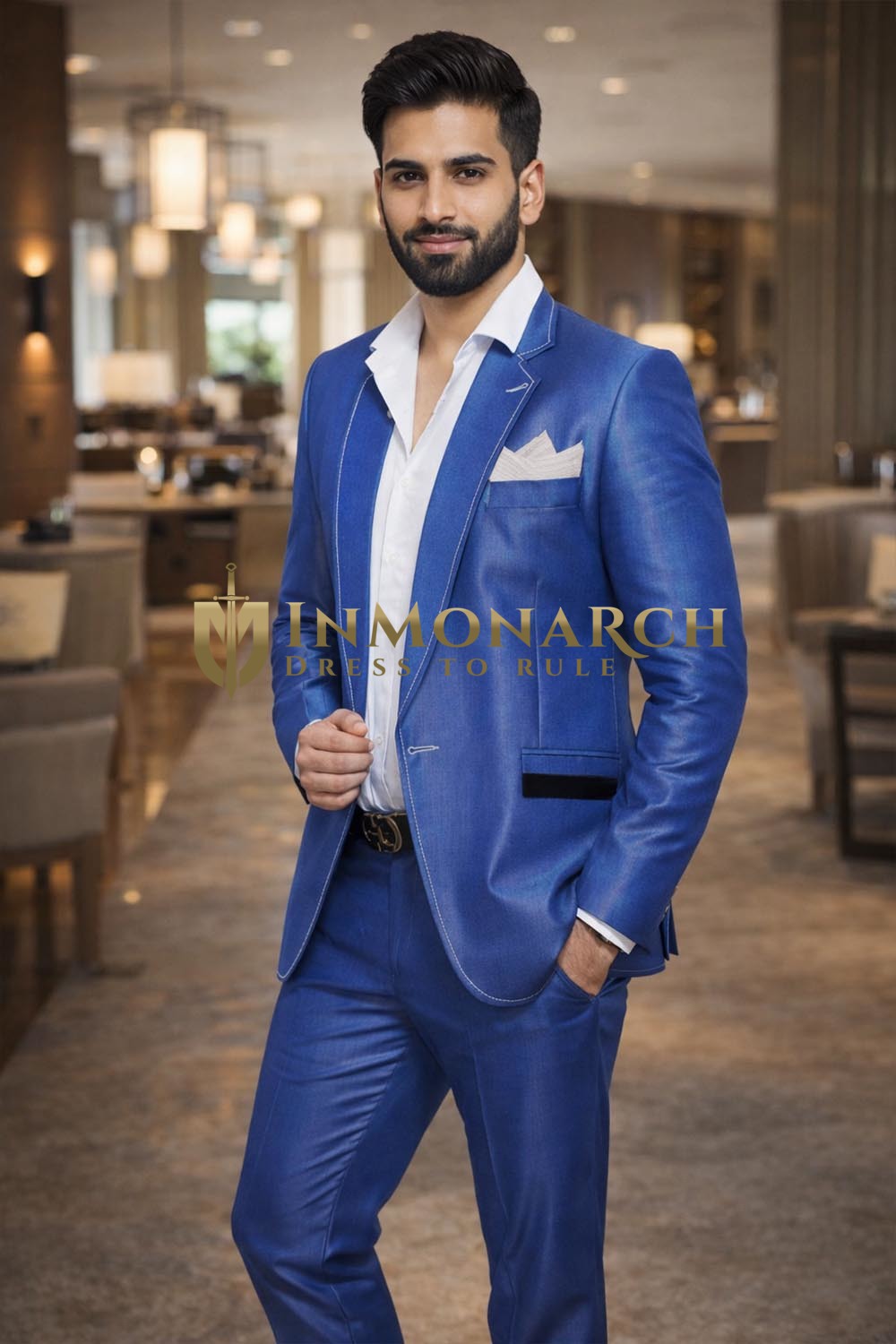 Costume bleu 4 pièces homme soirée