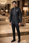  Traje Jodhpuri negro 10 botones