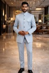 Mens Sky Blue 3pc Jodhpuri Suit Nehru Collar Wedding Outfit Ensemble