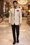 Mens Ivory Linen Jute Jodhpuri Suit 3pc Concealed Wedding Outfit Pants