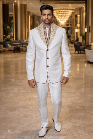 Ensemble Jodhpuri brodé crème homme
