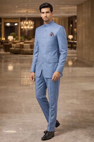 Herren Jodhpuri Anzug Himmelblau