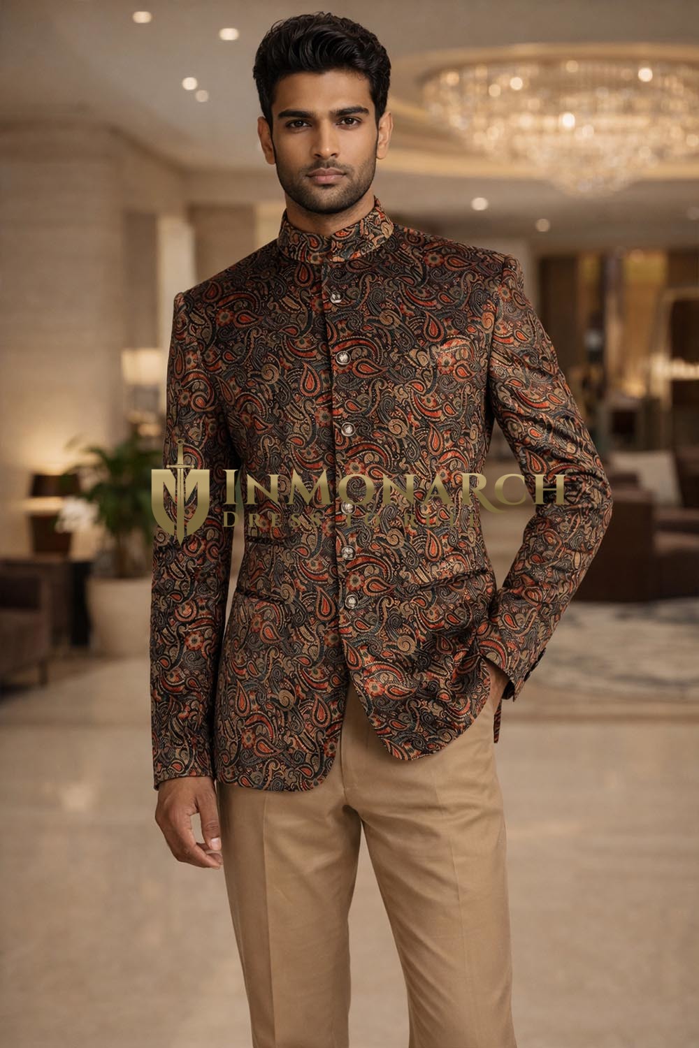 Traje jodhpur novio marrón terciopelo