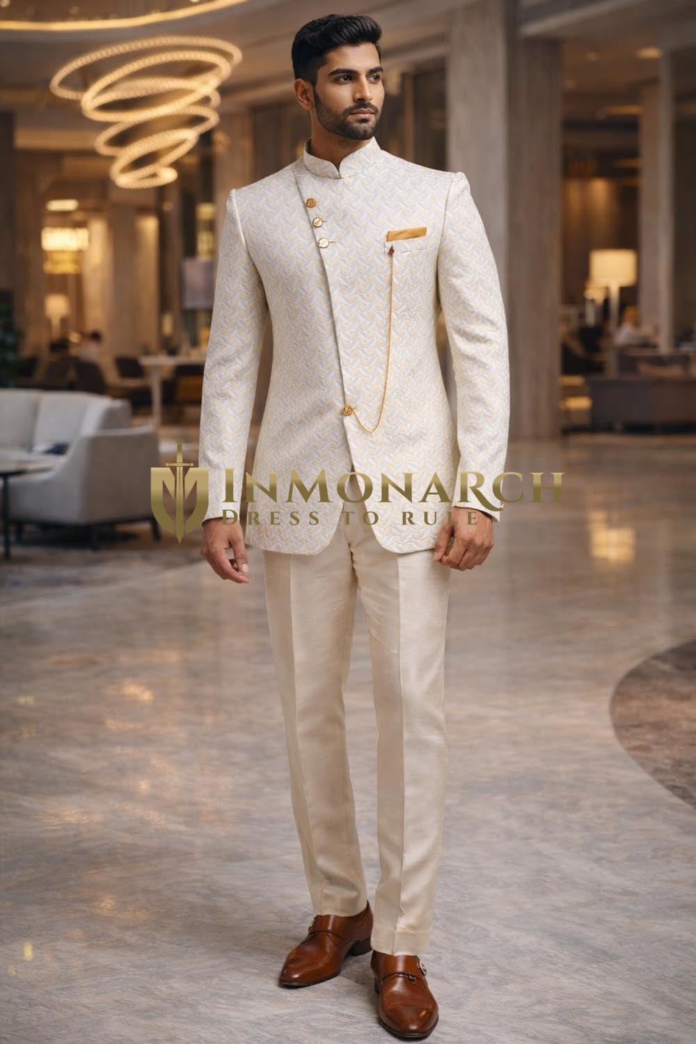 Jodhpuri Anzug Angrakha-Stil Herren 3-teilig