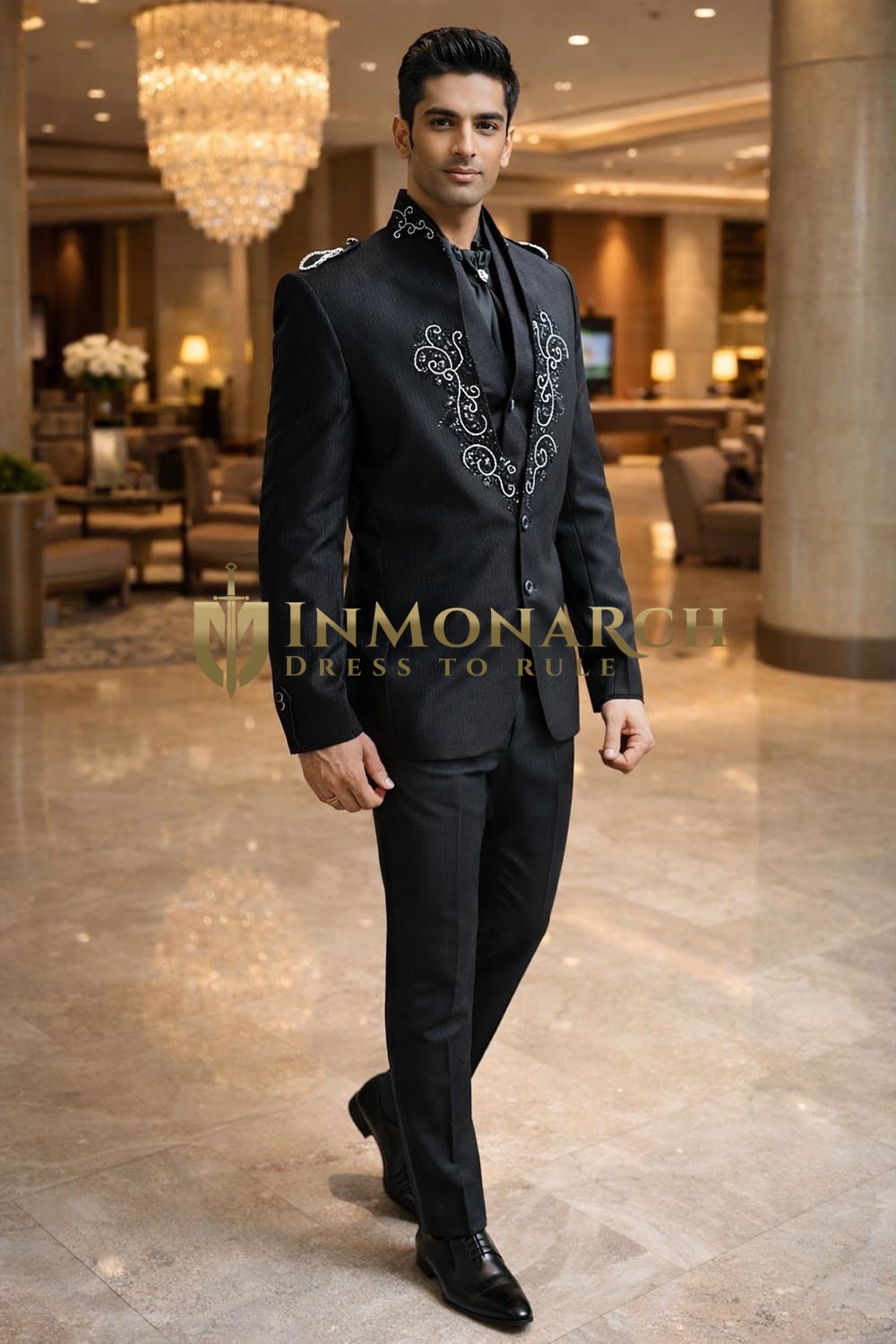 Traje Jodhpuri boda negro elegante