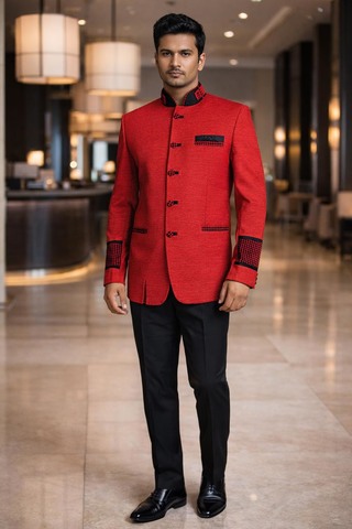 Costume Jodhpuri velours pêche designer
