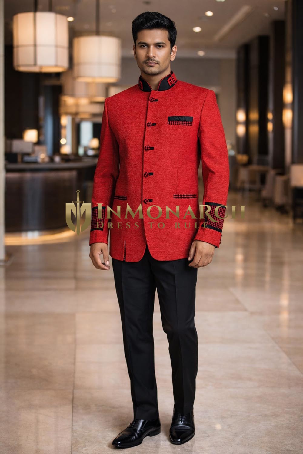 Costume Jodhpuri velours pêche designer