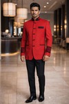 Costume Jodhpuri velours pêche designer