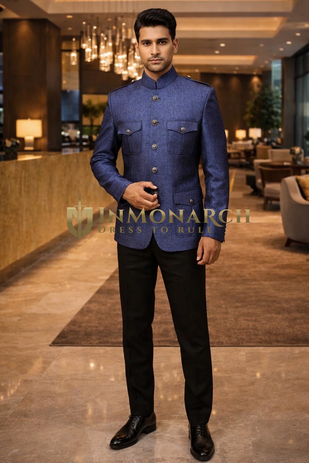 Traje safari azul acero hombre