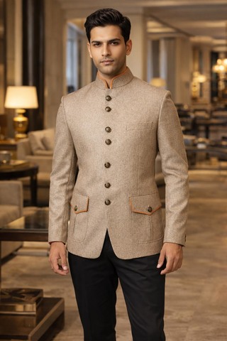 Traje Jodhpuri beige con parches