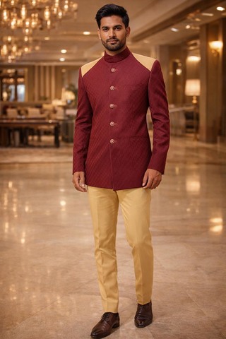 Traje Jodhpuri burdeos para fiesta