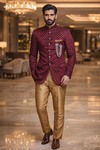 Jodhpuri Anzug Herren Samt Bordeaux