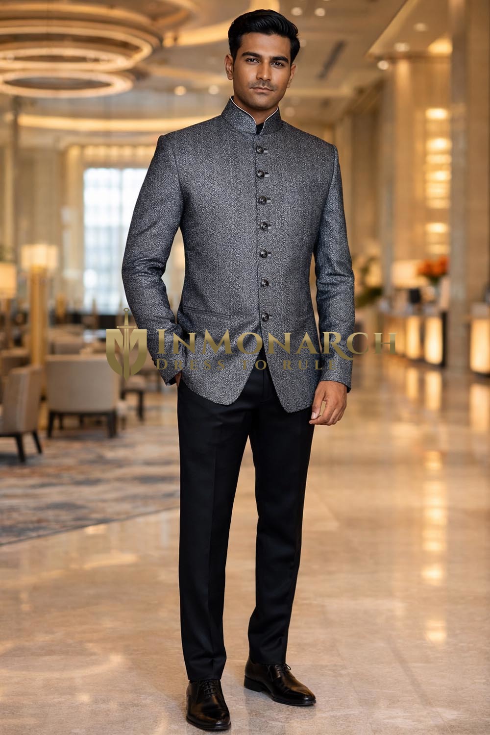 Traje Jodhpur gris cuello mao