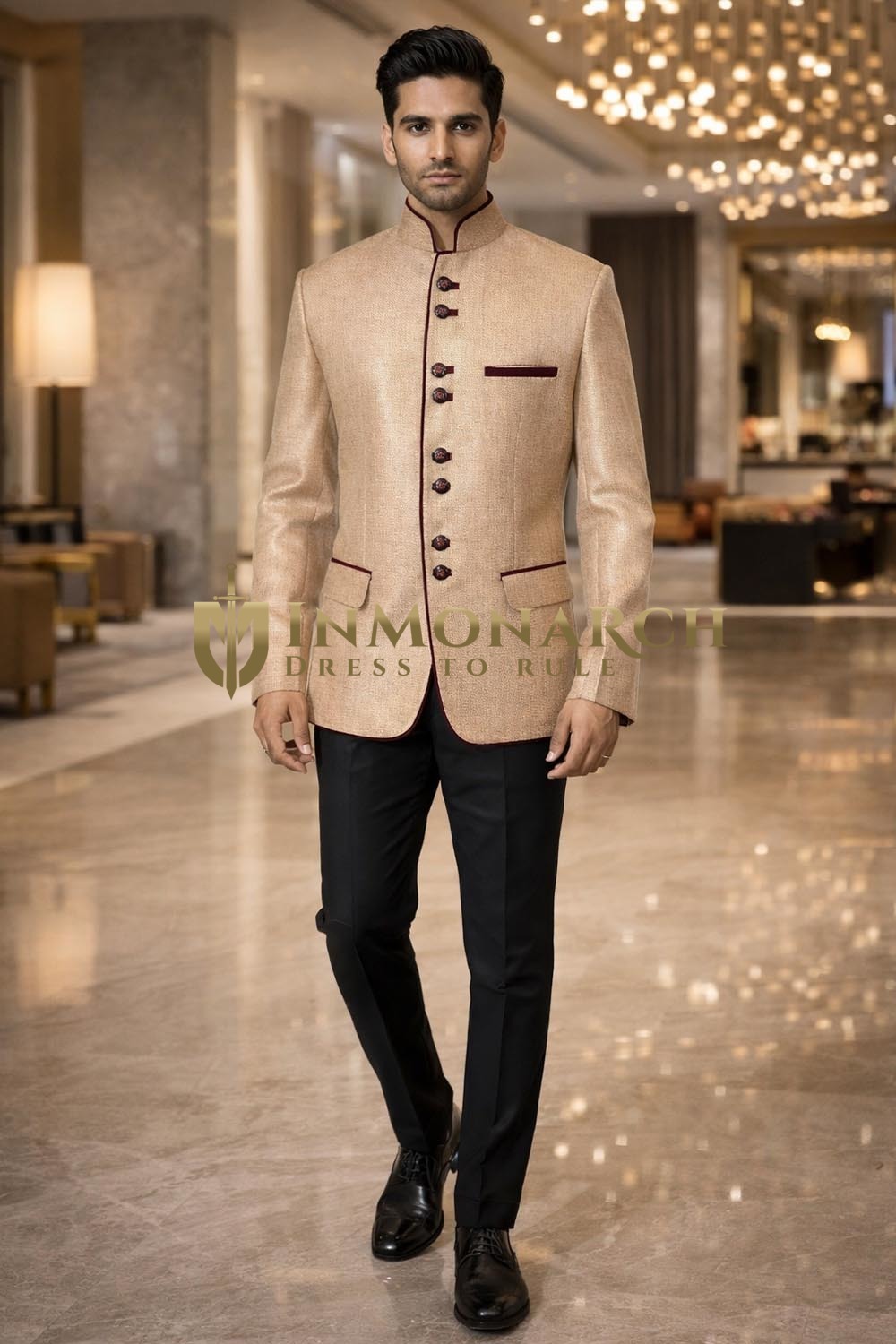 Traje Jodhpuri burdeos 8 botone
