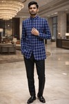 Mens Blue Checks Jodhpuri Coat Safari Style Utility Pockets