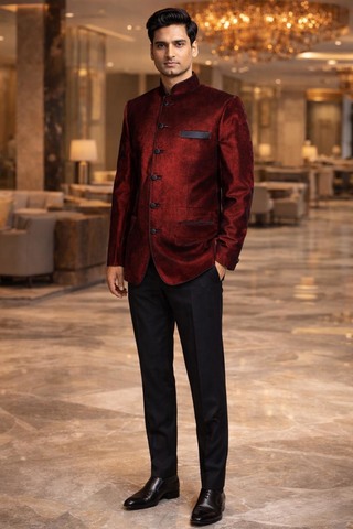  Jodhpuri Samtanzug bordeaux schwarz Paspel