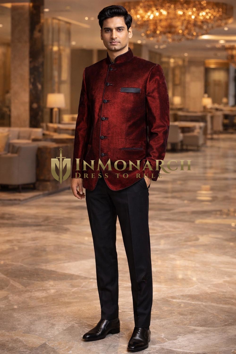  Jodhpuri Samtanzug bordeaux schwarz Paspel