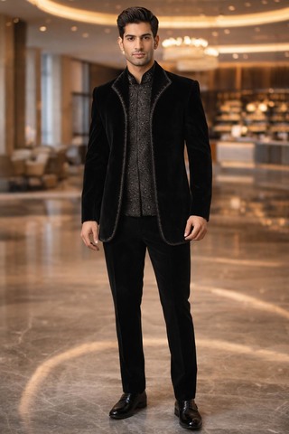 Traje Jodhpuri diseñador bordado negro