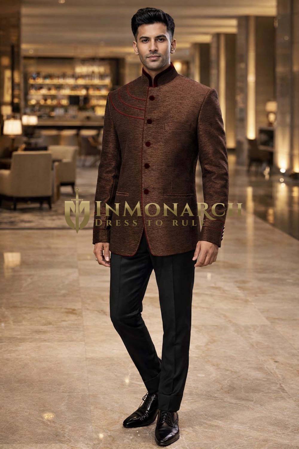 Traje Jodhpur terciopelo marrón hombre